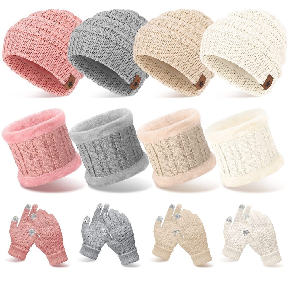 4479 12pcs Winter Beanie Hat Scarf Gloves Set Thick Beanies Hat Knit Skull